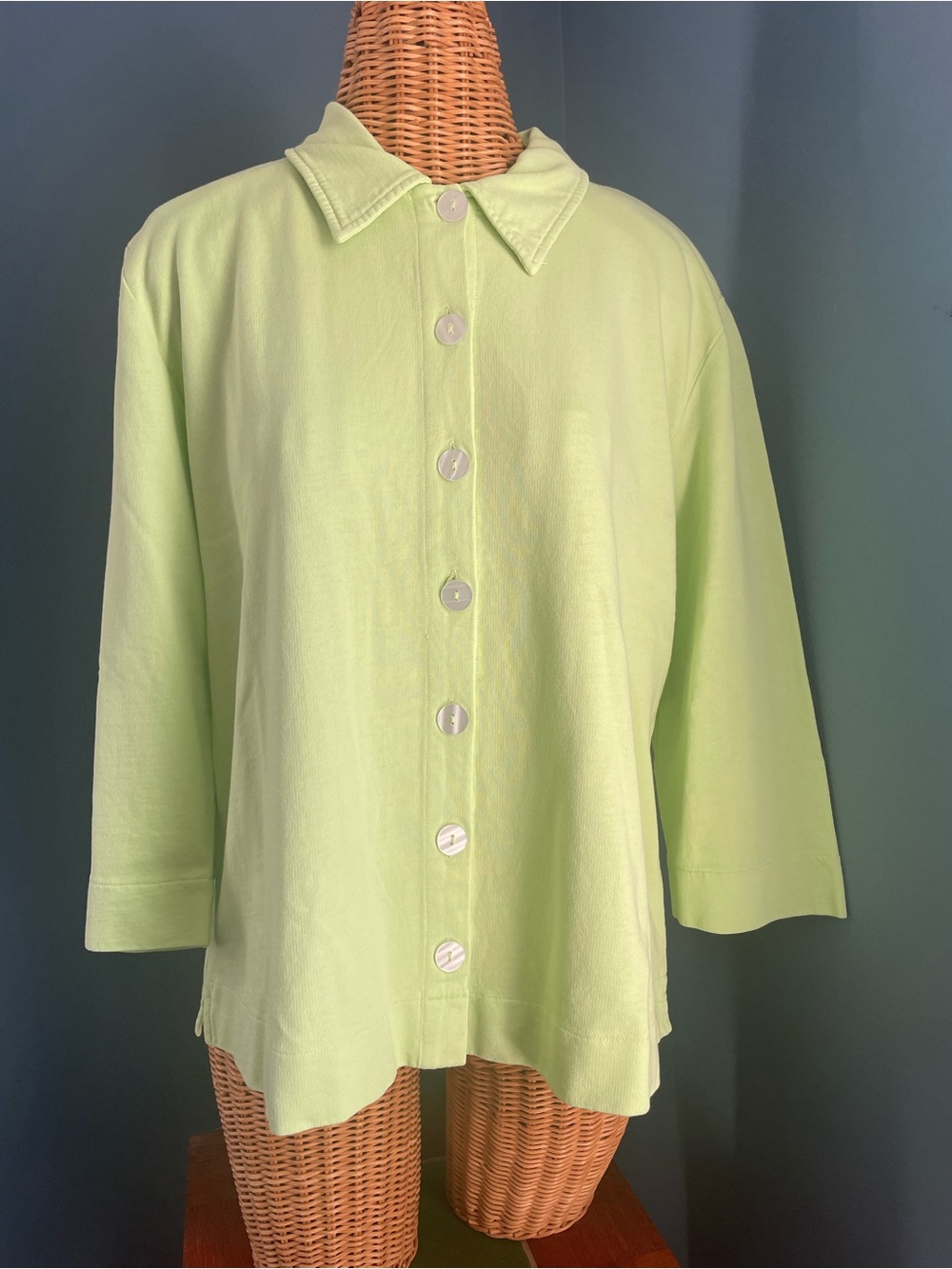 Sun Bay Lime Green Cotton Button up Collared Top Jacket Size Large EUC
